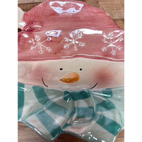 Whimsical Ceramic Snowman Serving Plate Winter Holiday Decor - Picture 3 of 6